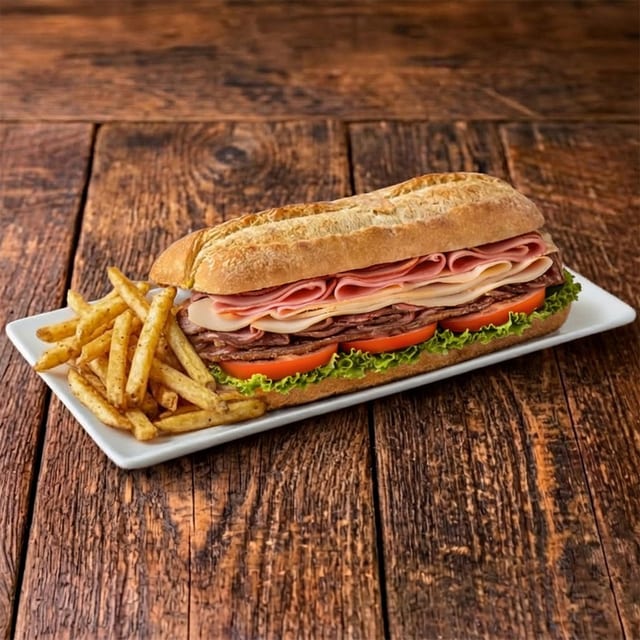 Large Andy Boys Sub W Fries.