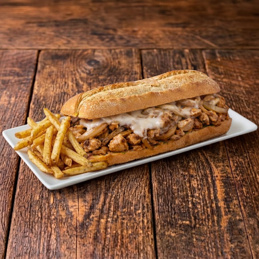 Large Chicken Philly Style Cheesesteak with Fries.