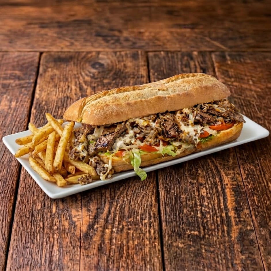 Large Philly Style Steak & Cheese Sub W Fries.